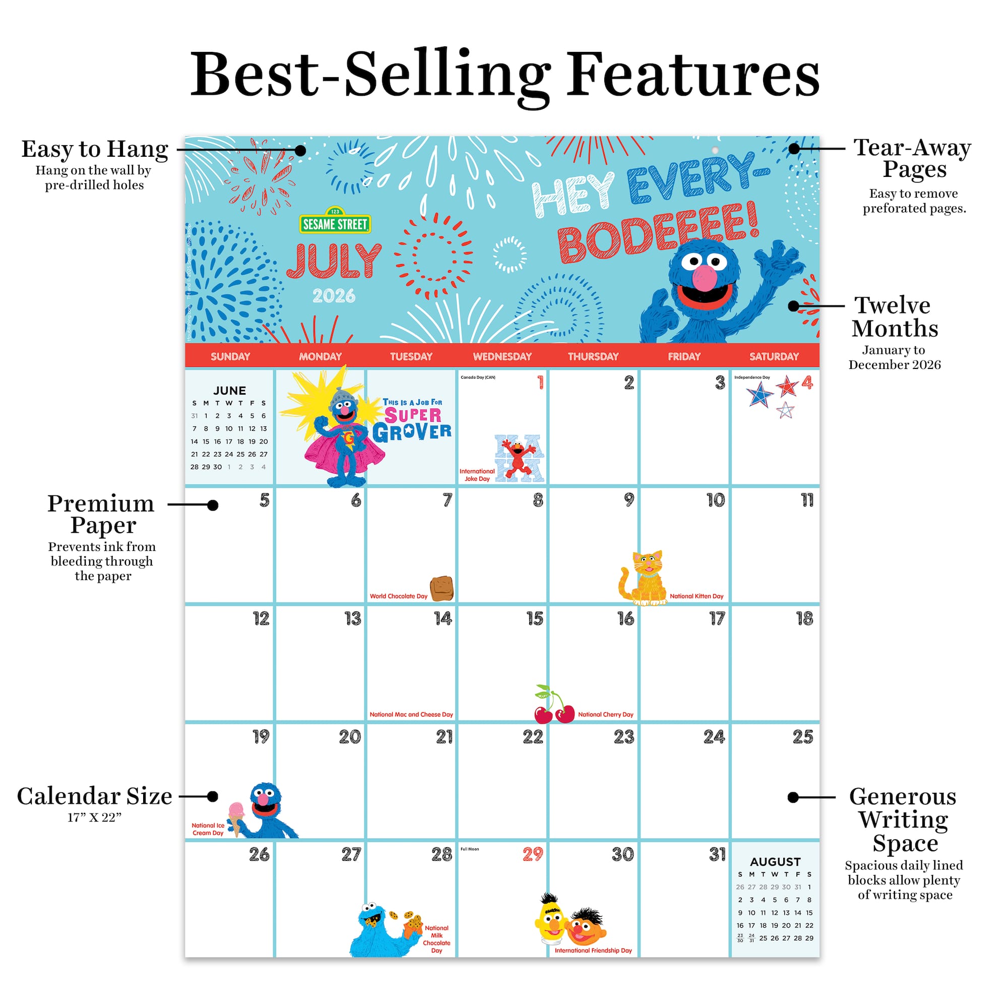 2026 Sesame Street Large Art Poster Wall Calendar